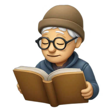 Old man with glasses reading a book and wearing sleeping hat sticker