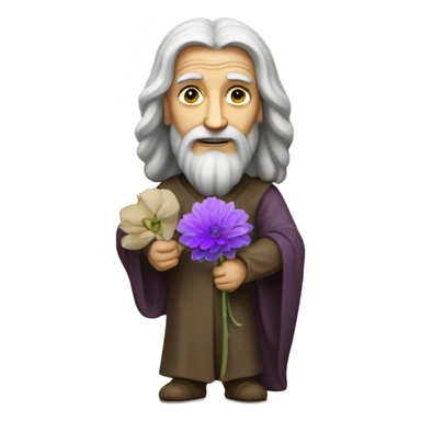 leonardo da Vinci holds a purple flower in his hands sticker