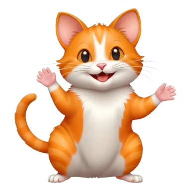 Joyful cat being greeted by a mouse friend with a wave sticker