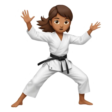 Ragazza castana che pratica karate, ha la cintura nera ed io tradizionale kimono bianco del karate, tira un calcio laterale oppure un pugno oppure è in posizione di guardia sticker