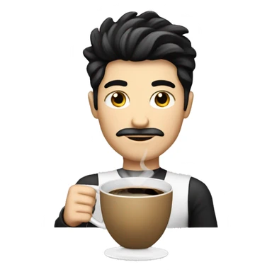 Men Barista white with black hair with a cup of coffee,  sticker