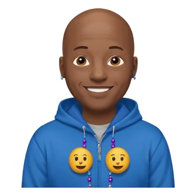 Bald black guy 40 years old with blue hoodie and and bead emoji sticker