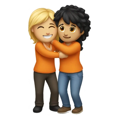 couple hug with warm smiles. The Girl have black hair und the man blond/orange hair sticker