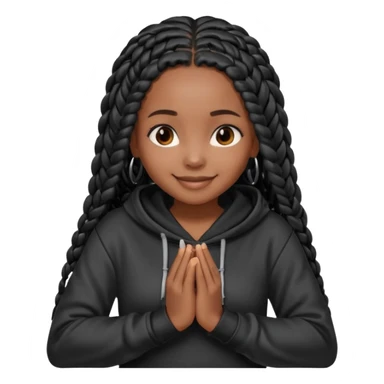 African American dark skin girl with long black box braids wearing a black hoodie with hands folded together sticker