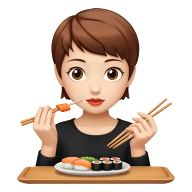 Girl pixiecut Hair Brown eating sushi  sticker