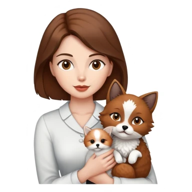 Brown hair woman with her bichon fries, black cat and fox tabby sticker