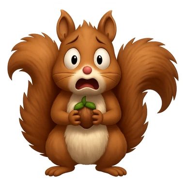 Make the squirrel look scared, with wide eyes and a startled expression, in apple emoji style, with no background (transparent). sticker