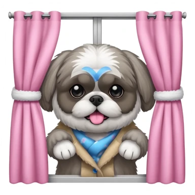 cute all grey shih tzuh behind window shades pulling them open with one paw and peeking through them sticker