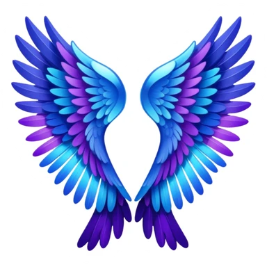 crystal angel wings with black feather tips, accented with purples and blue, emoji style sticker