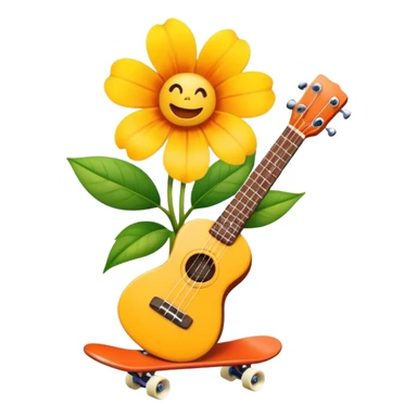 A skateboarding flower with an ukulele in its hand sticker