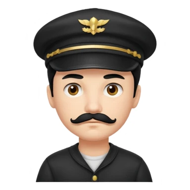 Gere um menino de cabelos preto e boné pro lado com feição séria e bigode sticker