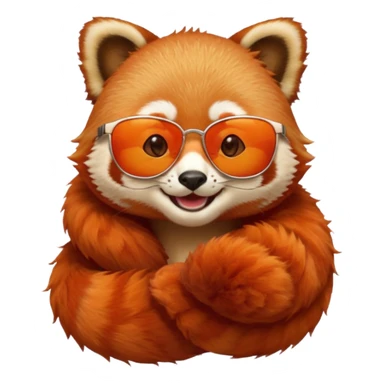 A red panda with no eyes, shades on and smiling sticker