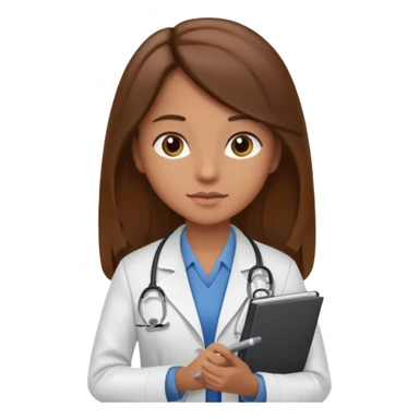 psychiatrist or therapist, mental health professional with notebook dressed like ad doctor with long brown hair  sticker