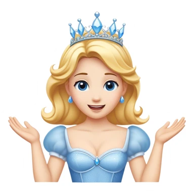 Cinematic Playful Cinderella Portrait Emoji, Blushing with excitement, hands clasped near her heart, eyes wide with anticipation, her tiara slightly askew from an unexpected twirl, a radiant princess caught in a moment of joy, utterly captivating! sticker