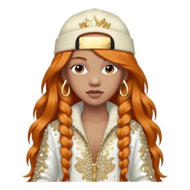 Ice Spice, Rapper (b.2000) with long ginger hair, ivory tour sequin outfit sticker