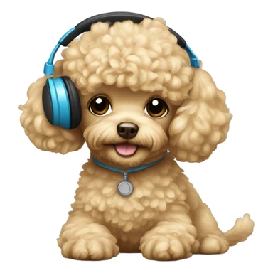 Blonde toy poodle with headphones on sticker