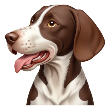 Cinematic Comical German Pointer Dog Portrait Emoji, Head tilted dramatically while yawning exaggeratedly, sleek brown and white coat with subtle spots, Simplified yet hilariously adorable features, highly detailed, glowing with an almost sarcastic glow, high shine, a mix of lazy and disinterested, stylized with a touch of playful whimsy, bright and alert but with a hilariously bored expression, soft glowing outline, capturing the essence of a mischievous yet overly dramatic dog, so meme-worthy it feels like it could leap off the screen and sarcastically demand attention, perfect for the internet's next viral meme! sticker