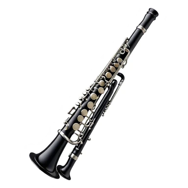 Cinematic Realistic Clarinet, deep black body with gleaming silver keys, rich warm lighting catching every intricate detail, slightly worn mouthpiece adding authenticity, glowing with a timeless and sophisticated presence. sticker