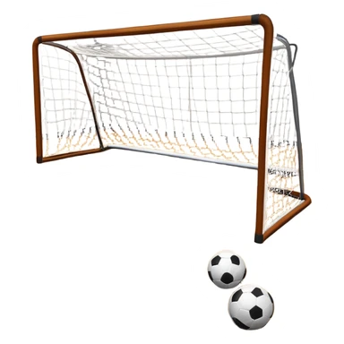 A close-up of footballs and a goal on a covered indoor futsal court with a wooden floor. The scene highlights the details of the balls and goalposts, with the smooth, polished court surface creating a clean and focused atmosphere for the game. sticker