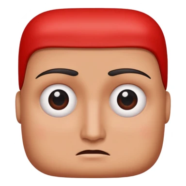 Una figura roja con cabeza cuadrada y cuerpo de rectángulos con cara con dos ojos negros como puntos y cejas preocupadas sin boca y que tenga como una especie de polvo café en la cabeza sticker