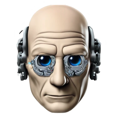 Jean luc picard from Star Trek assimilated by the Borg, with mechanical metal covering the left side of his face, with wires and a red light on the left side. Both his eyes are unobstructed and are human blue eyes. sticker
