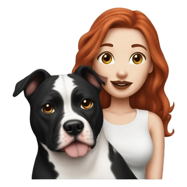 Long Red haired woman with septum piercing holding black and white English Staffordshire dog sticker