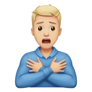 Guy scared screaming well his arms are crossed holding his neck sticker