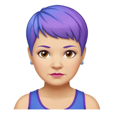 mujer mayor un poco gorda pelo azul o morado pixie cut barriobajera sin pendientes sticker