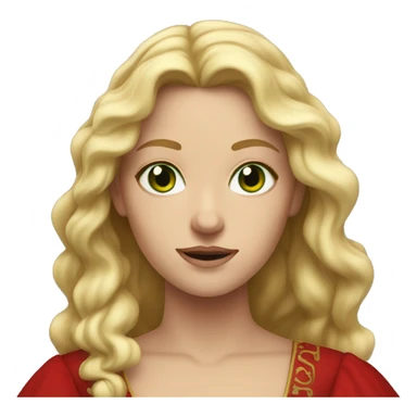 woman with wavy blonde hair, green eyes and red medieval dress  sticker