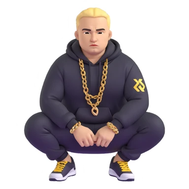 Russian gangster squatting, wearing a tracksuit and gold chain sticker