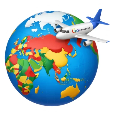 Globe Showing Europe-Africa with plane flying around it, google emoji style sticker