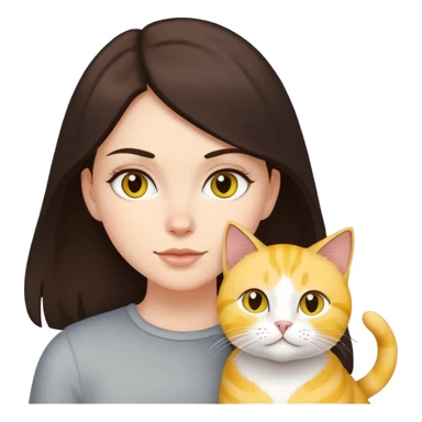 white girl wirh dark brown hair with 2 yellow cats and one light grey cat sticker