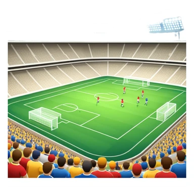 An icon featuring a large stadium with a football match in progress, players in action on the field, and a cheering crowd in the stands. Bright floodlights illuminate the pitch, creating an intense atmosphere of competition. The transparent background highlights the thrill of live sports events. sticker