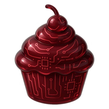 Gothic cupcake in glossy circuit style with burgundy color, no background. sticker