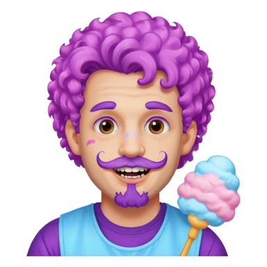 very colorful puffy violet curly haired man just beard  no mustache made out of cotton candy wearing teeth-braces and excessive face tattoos just face  sticker