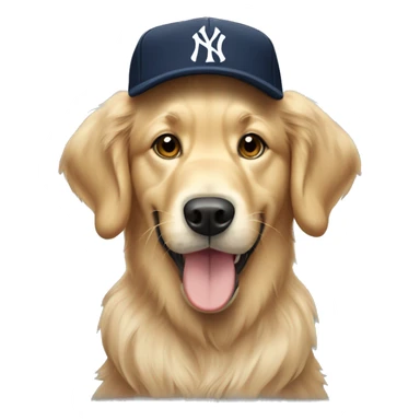 Golden retriever wearing NY Yankees hat sticker