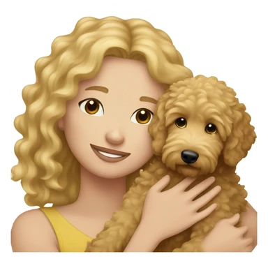 curly blonde hair hugging golden doodle  sticker