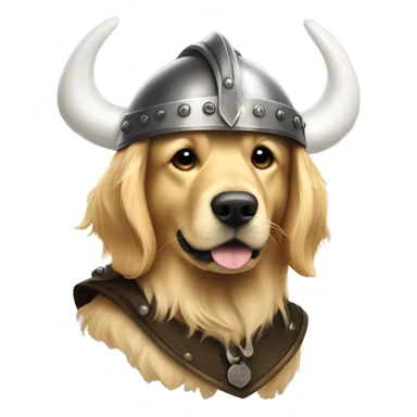 Golden retriever in dark Viking helmet with white horns sticker