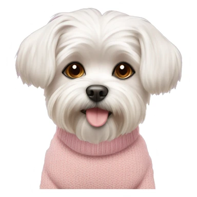 Maltese dog with some brown color on her face pink sweater sticker