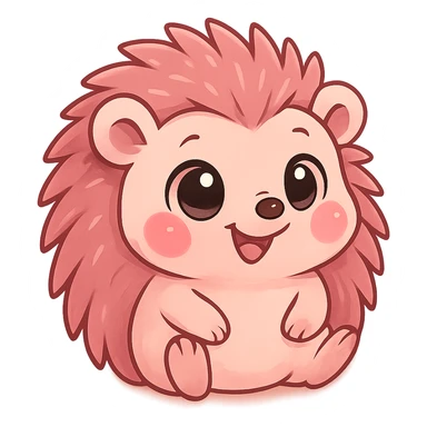a cute pink hedgehog, original design, big eyes, blushing cheeks, joyful sticker