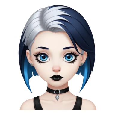 Goth girl with black snakebites, silver septum, skunk colored medium length hair and blue eyes sticker