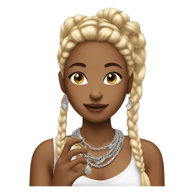 Girl with braids taking selfie with jewelry sticker