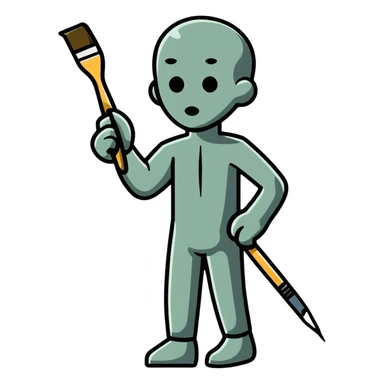 A paintbrush transforming into a metallic human silhouette, symbol of artistic identity sticker