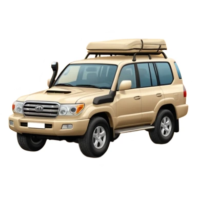 a Land Cruiser 2007 in desert sand with 'Doha' written in playful emoji font sticker