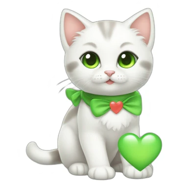 Super cute kitten with green anime eyes holding hearts sticker