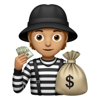 A emoji of a person wearing a robber outfit and a Money Bag sticker