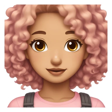 TAN SKIN GIRL WITH LONG BROWN CURLY HAIR AND A CORGI pink kawaii shiny blushing cute kawaii pastel anime trending style pink pastelcore sticker