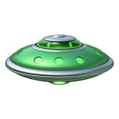 UFO flying saucer, green lights, cartoon sci-fi emoji, no background sticker