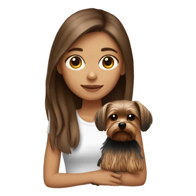 Brown hair girl light skin brown eye holding a yorkshireterrier sticker