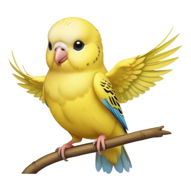 adorable-[budgie]-realistic-full-body-perched-emoji,-wings-tucked-neatly,-head-tilted-dramatically,-sleek-[yellow]-feathers,-simplified-yet-realistic-focused-features,-highly-detailed,-glowing-with-an-almost-sarcastic-glow sticker